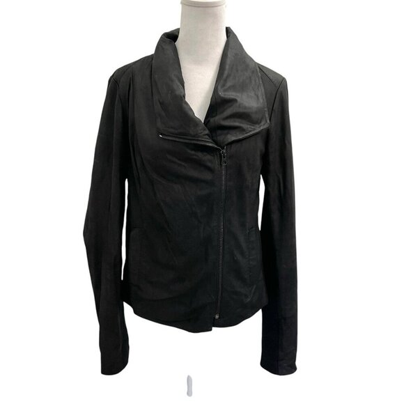 Vince 100% Leather Scuba Biker Moto Jacket Asymmetrical Black size Large - Picture 1 of 12